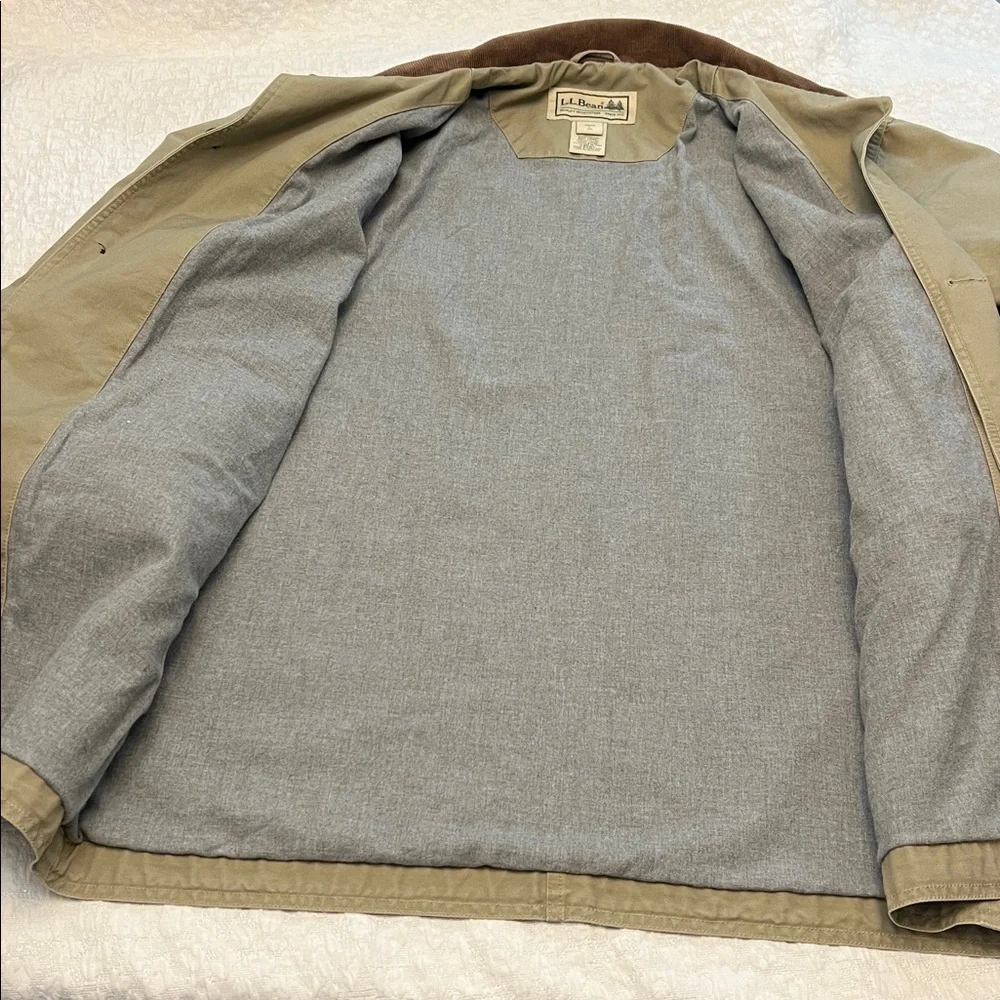 L.L.BEAN MENS COTTON TAN BARN COAT WITH CORDUROY COLLAR SIZE LARGE - Picture 7 of 12